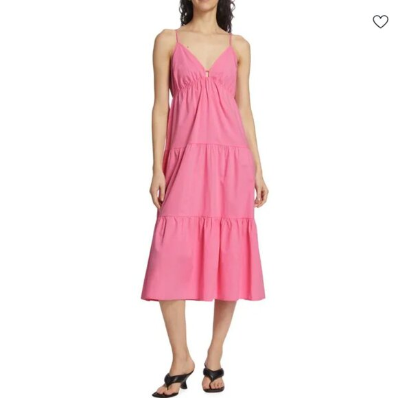 Rails Avril Tiered A-Line Midi Dress in Hot Pink NWT - Picture 1 of 10